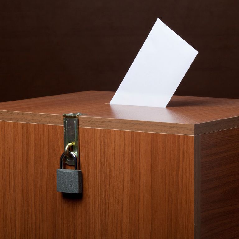 Image of secure ballot box used for elections, including HOA board elections